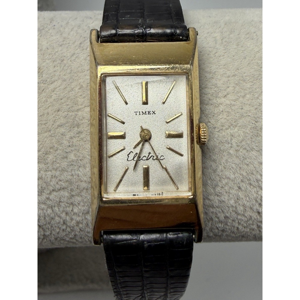 Timex Electric Ladies Tank Watch New Battery 10K Rolled Gold Plate 18MM 6.5"